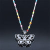 2022 Stainless Steel Muslim Colorful Turkey Eye Butterfly Necklaces Women Silver Color Charm Necklace jewlery cadena N5213S04