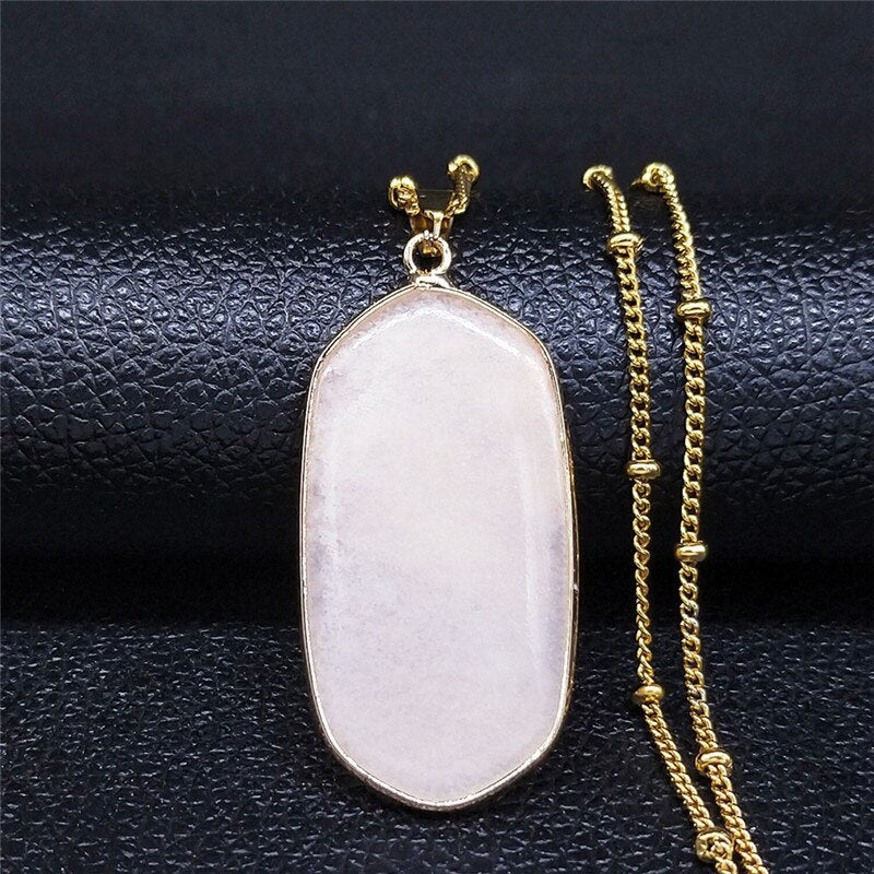 2022 Stainless Steel Natural Crystal Neckless for Women Gold Color Pink Necklaces & Pendants Jewelry colgante mujer NB13S04