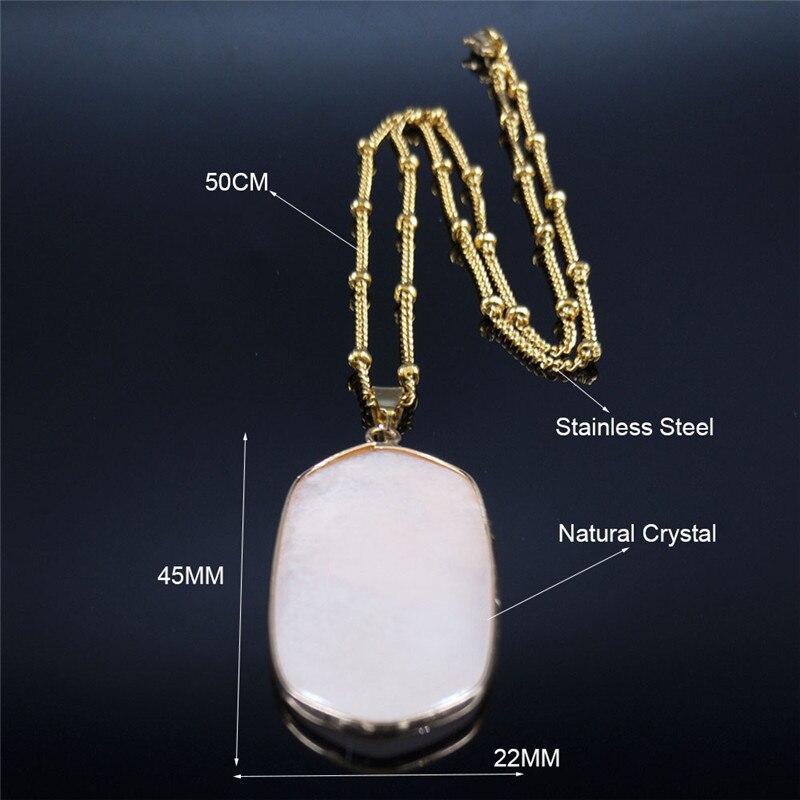 2022 Stainless Steel Natural Crystal Neckless for Women Gold Color Pink Necklaces & Pendants Jewelry colgante mujer NB13S04