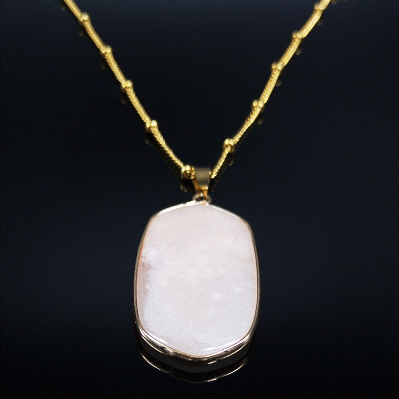 2022 Stainless Steel Natural Crystal Neckless for Women Gold Color Pink Necklaces & Pendants Jewelry colgante mujer NB13S04