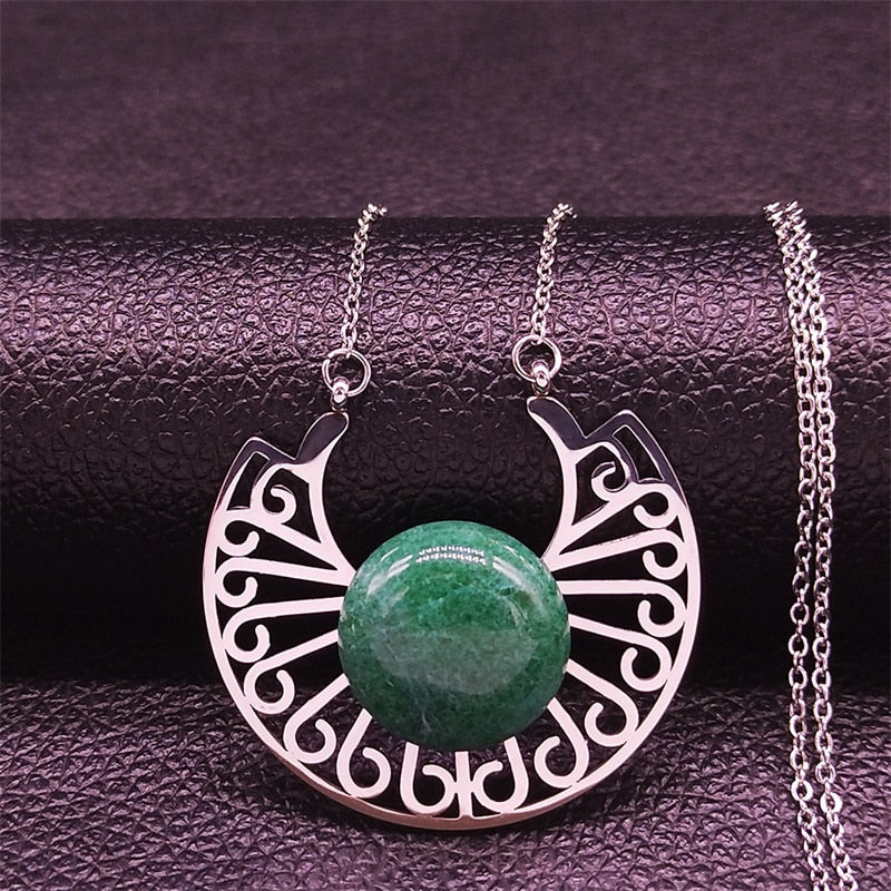 2022 Stainless Steel Natural Stone Flower Necklaces Women Silver Color Chain Necklaces Bohemia Jewelry bijoux femme N9208S04