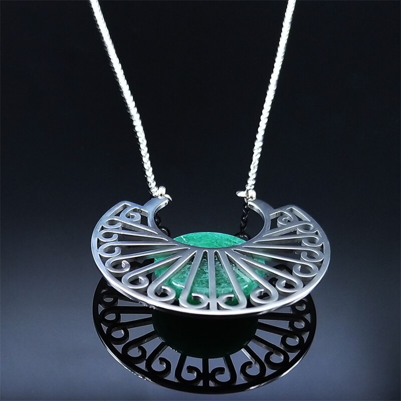 2022 Stainless Steel Natural Stone Flower Necklaces Women Silver Color Chain Necklaces Bohemia Jewelry bijoux femme N9208S04