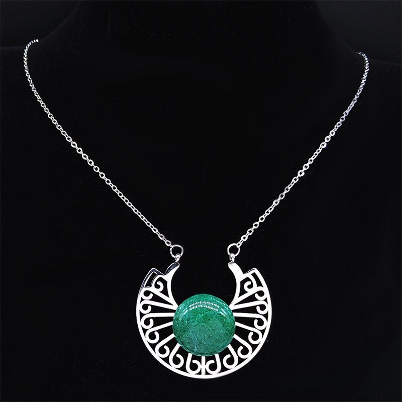 2022 Stainless Steel Natural Stone Flower Necklaces Women Silver Color Chain Necklaces Bohemia Jewelry bijoux femme N9208S04