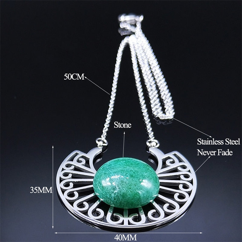 2022 Stainless Steel Natural Stone Flower Necklaces Women Silver Color Chain Necklaces Bohemia Jewelry bijoux femme N9208S04