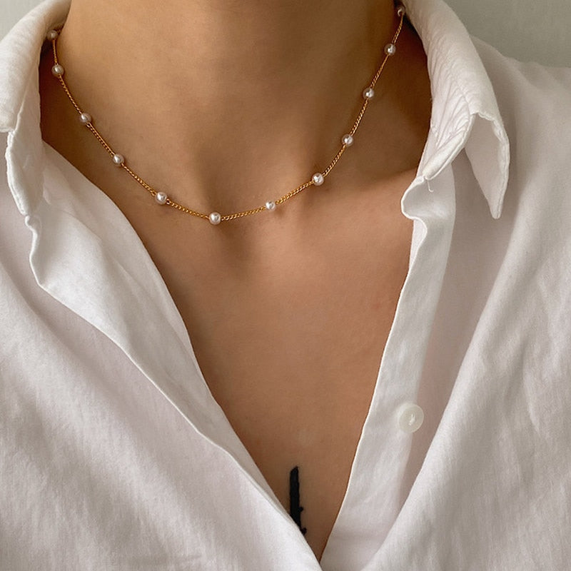 2021 Streetwear Gothic Style Pearl Choker Necklace On The Neck Beads Chain Jewelry Collar For Girl Chocker Kpop Neck Decoration
