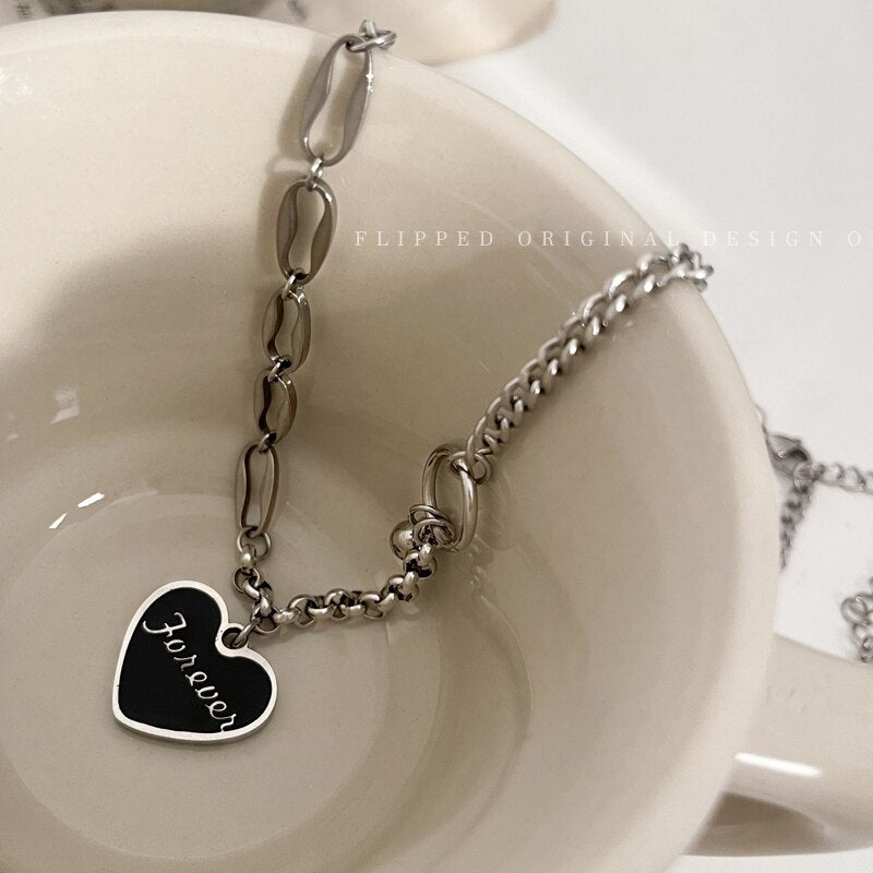 2021 Summer Black Heart Necklace For Women Vintage Pendant Cuban Chain Goth Choker Stainless Steel Jewelry Free Shiping