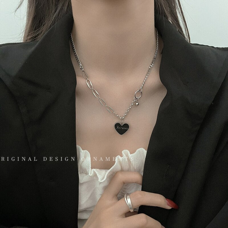 2021 Summer Black Heart Necklace For Women Vintage Pendant Cuban Chain Goth Choker Stainless Steel Jewelry Free Shiping