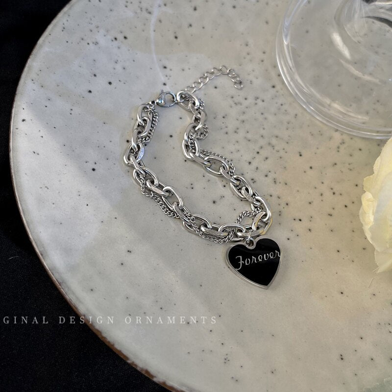 2021 Summer Black Heart Necklace For Women Vintage Pendant Cuban Chain Goth Choker Stainless Steel Jewelry Free Shiping