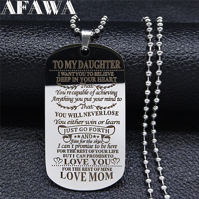 2022 To My Daughter Love Mom Stainless Steel Geometry Family Charm Necklace Family Necklaces Jewelry collier femme NXS01