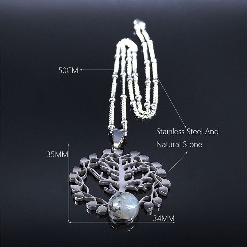 2022 Tree of Life Flash Stone Stainless Steel Charm Necklaces Women Silver Color Pendant Necklace Jewelry collier femme N4320S03