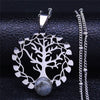 2022 Tree of Life Flash Stone Stainless Steel Charm Necklaces Women Silver Color Pendant Necklace Jewelry collier femme N4320S03