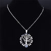 2022 Tree of Life Flash Stone Stainless Steel Charm Necklaces Women Silver Color Pendant Necklace Jewelry collier femme N4320S03