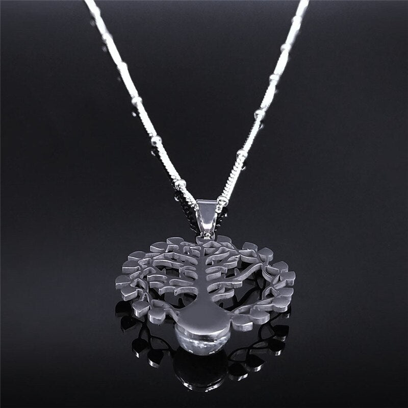 2022 Tree of Life Flash Stone Stainless Steel Charm Necklaces Women Silver Color Pendant Necklace Jewelry collier femme N4320S03