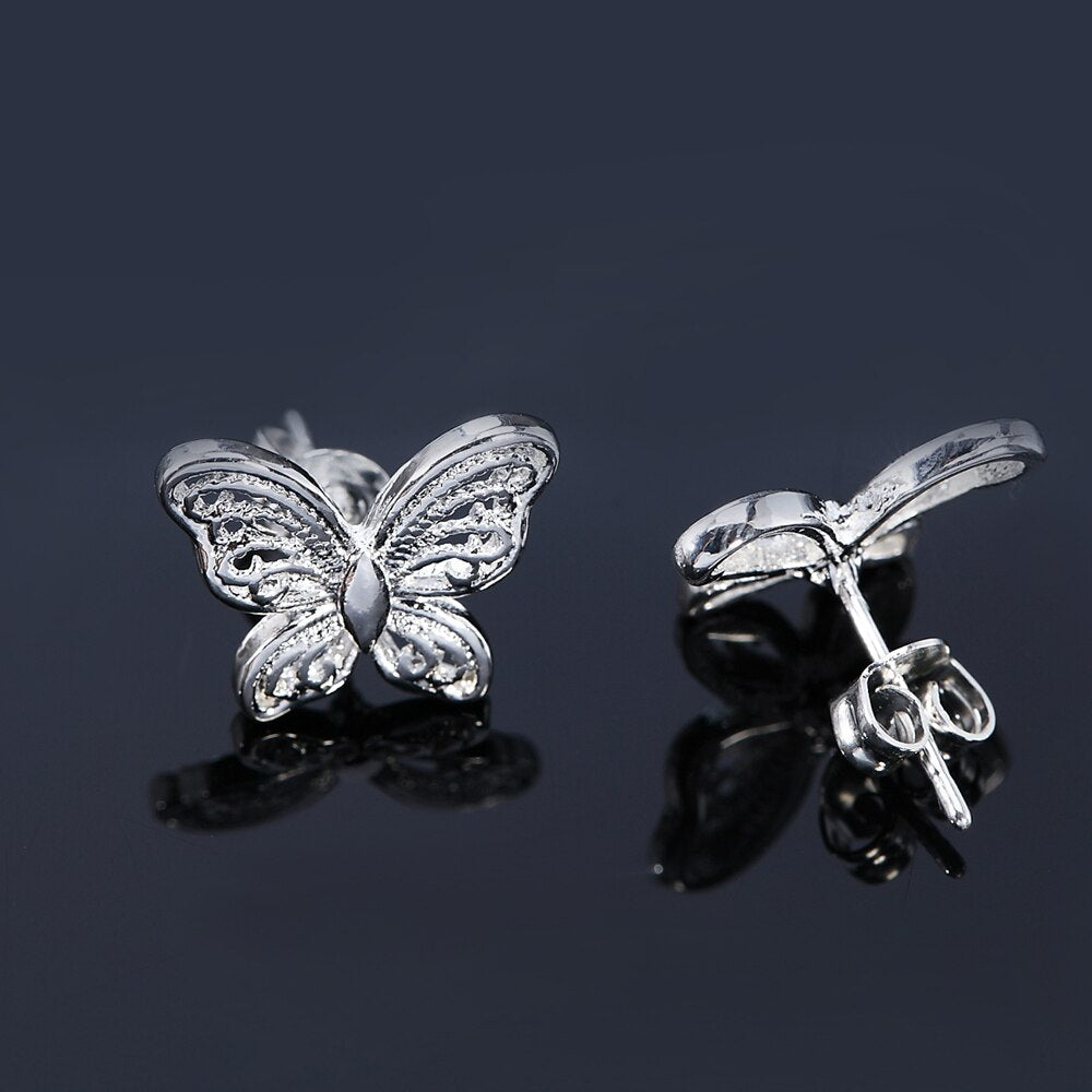 2022 Trend 925 Stamp Silver Color Earrings butterfly Ear Stud Womens  Party Jewelry Love Gift Christmas