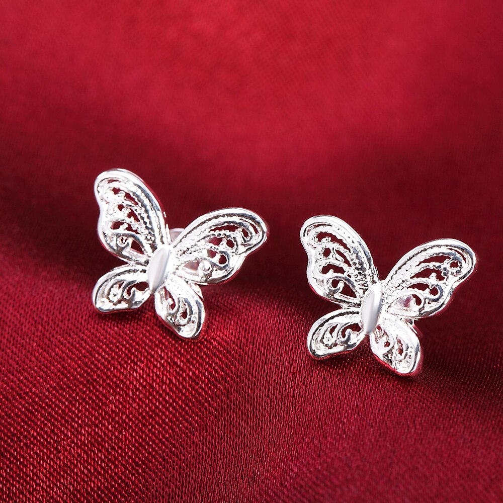 2022 Trend 925 Stamp Silver Color Earrings butterfly Ear Stud Womens  Party Jewelry Love Gift Christmas