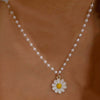 2021 Trend Elegant Jewelry White Imitation Pearl Chain Oil Flower Pendant Necklace Unquie Women  Necklace   X022