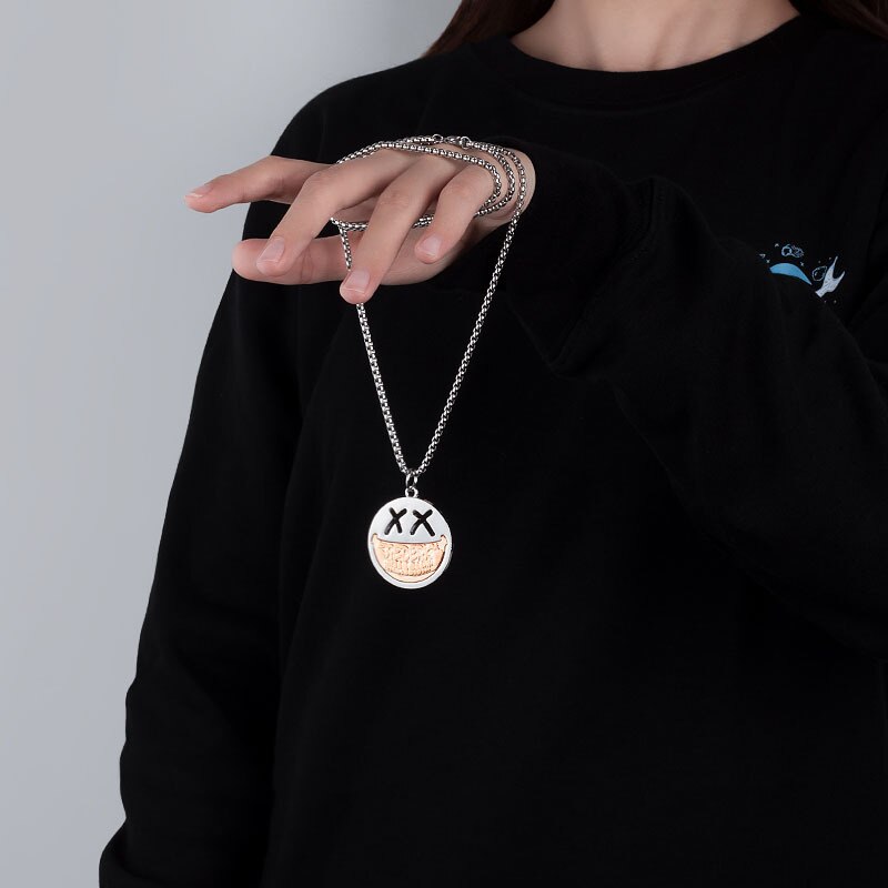 2021 Trend Dark Style Skull Smiley Metal Hip Hop Long Chain Cool Simple Necklace Female Men's Jewelry Gift