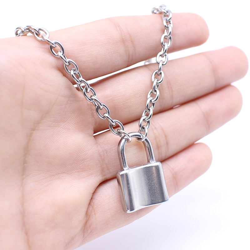 2021 Trend Rock Punk Choker Chain with Lock Necklace For Women Man Gothic Padlock Pendant Jewelry Party Gift