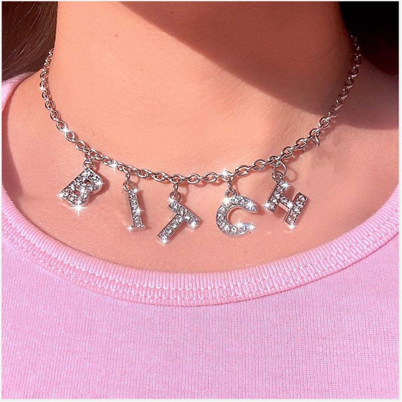 2021 Trend Silver Color Alphabet  Pendant Fun Game Statement Necklace Women Charm Party Clavicle Chain Jewelry Accessories