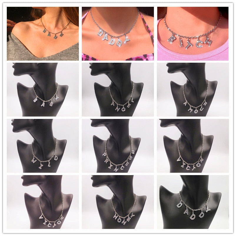 2021 Trend Silver Color Alphabet  Pendant Fun Game Statement Necklace Women Charm Party Clavicle Chain Jewelry Accessories