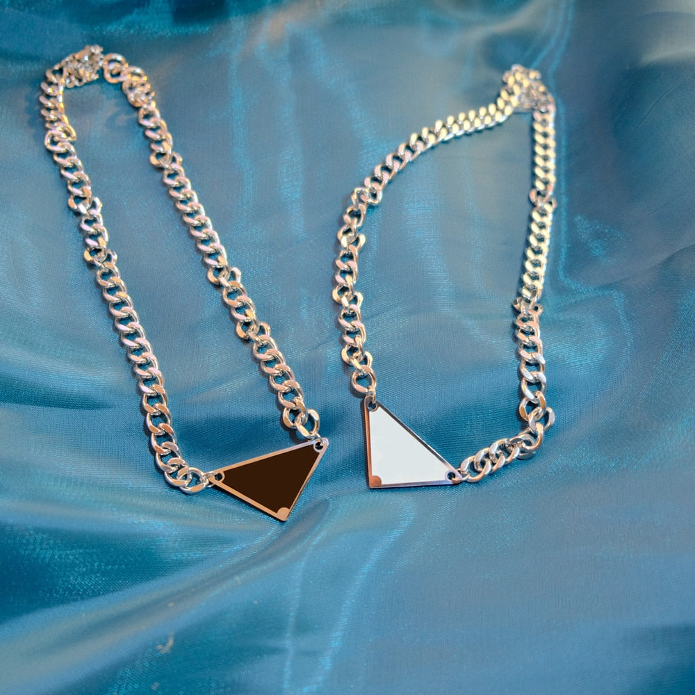 2022 Trend Street Hip Hop Stainless Steel Thick Chain Triangle P Letter Pendant Necklace Big Name Design Men And Women Jewelry