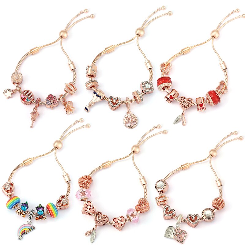 2022 Trend Women's Bracelets on Hand Fits DIY Adjustable Rose Gold Chain Charm Bracelet For Women Wife Jewelry Gift
