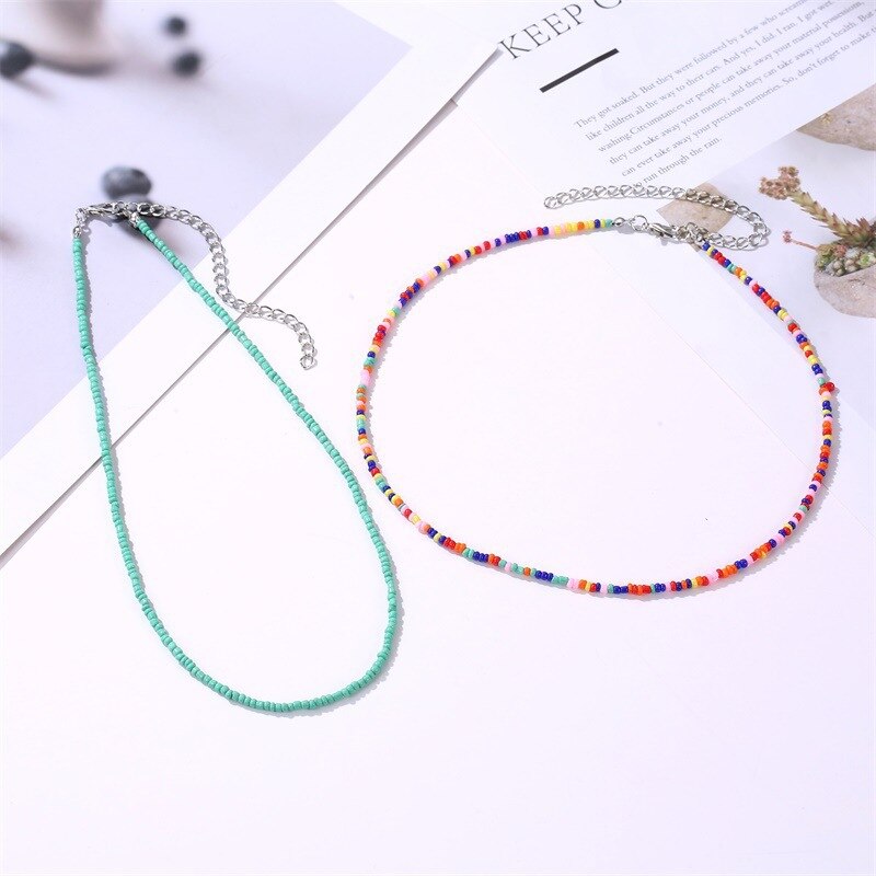 2022 Trendy Bohemia Colorful Pearl Necklaces For Women Cute Beaded Clavicle Chain Necklace Short Choker Jewelry Set Gift