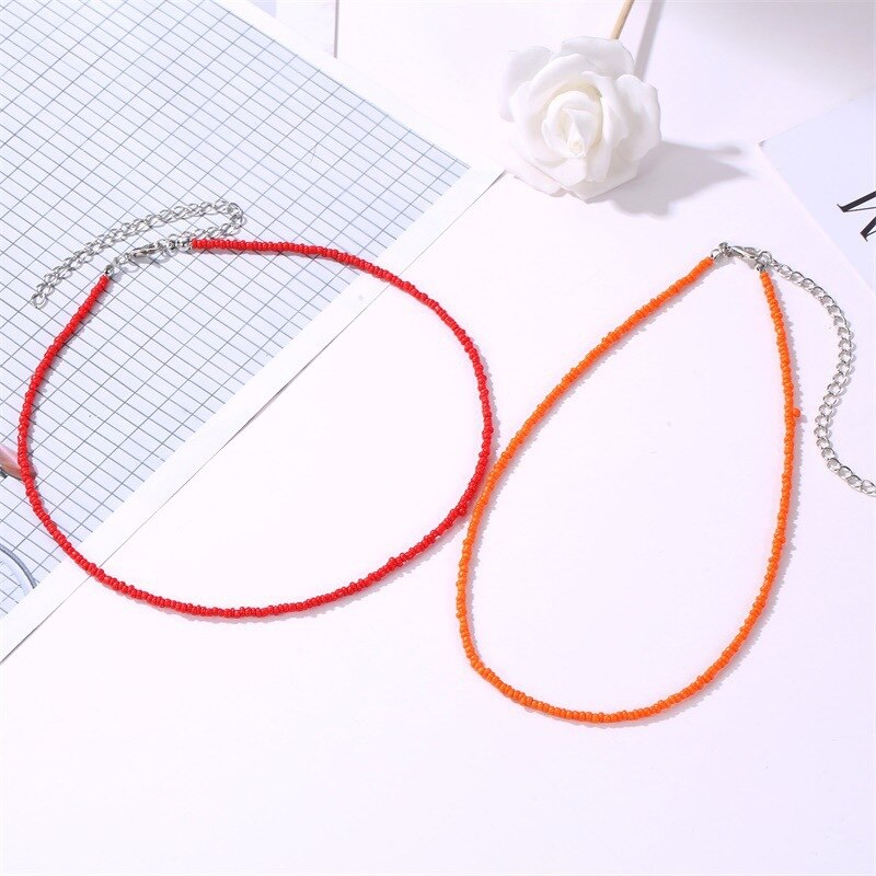 2022 Trendy Bohemia Colorful Pearl Necklaces For Women Cute Beaded Clavicle Chain Necklace Short Choker Jewelry Set Gift