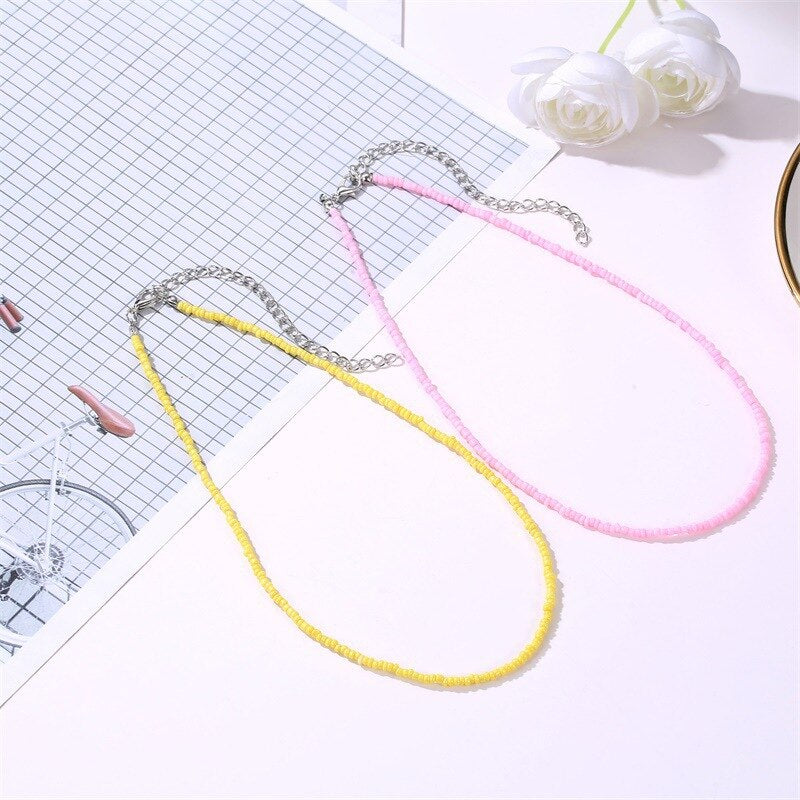 2022 Trendy Bohemia Colorful Pearl Necklaces For Women Cute Beaded Clavicle Chain Necklace Short Choker Jewelry Set Gift