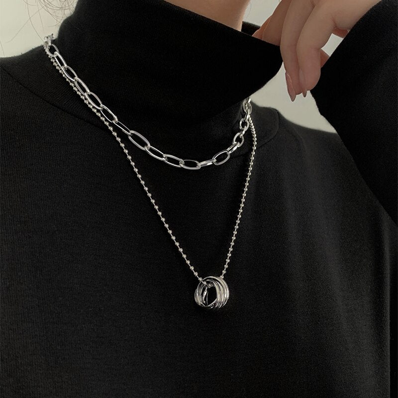 2021 Trendy  Double layer Long Chain Necklace Simple Minimalist Punk Chain Necklace for Women Men Goth Jewelry GifT