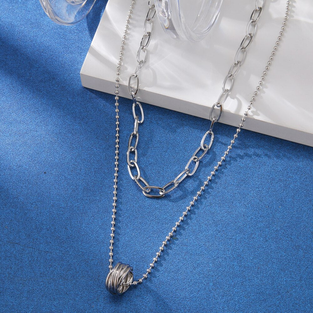 2021 Trendy  Double layer Long Chain Necklace Simple Minimalist Punk Chain Necklace for Women Men Goth Jewelry GifT