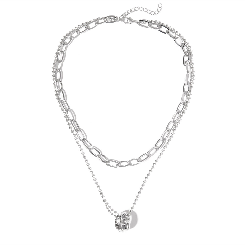 2021 Trendy  Double layer Long Chain Necklace Simple Minimalist Punk Chain Necklace for Women Men Goth Jewelry GifT