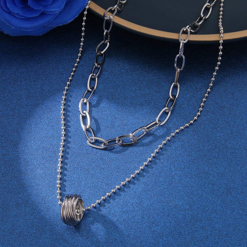 2021 Trendy  Double layer Long Chain Necklace Simple Minimalist Punk Chain Necklace for Women Men Goth Jewelry GifT