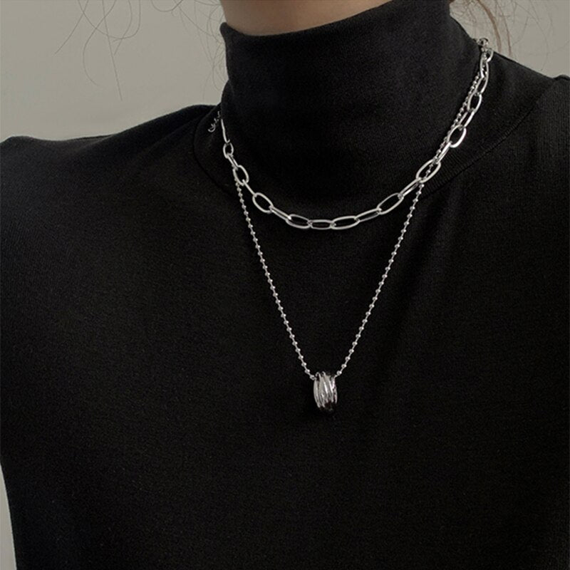 2021 Trendy  Double layer Long Chain Necklace Simple Minimalist Punk Chain Necklace for Women Men Goth Jewelry GifT
