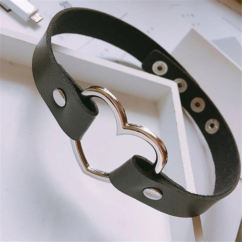 2021 Trendy Simple Heart Choker Necklace PU Leather Colorful Collar Punk Gothic Women Jewelry Handmade Harajuku Party Club 2021