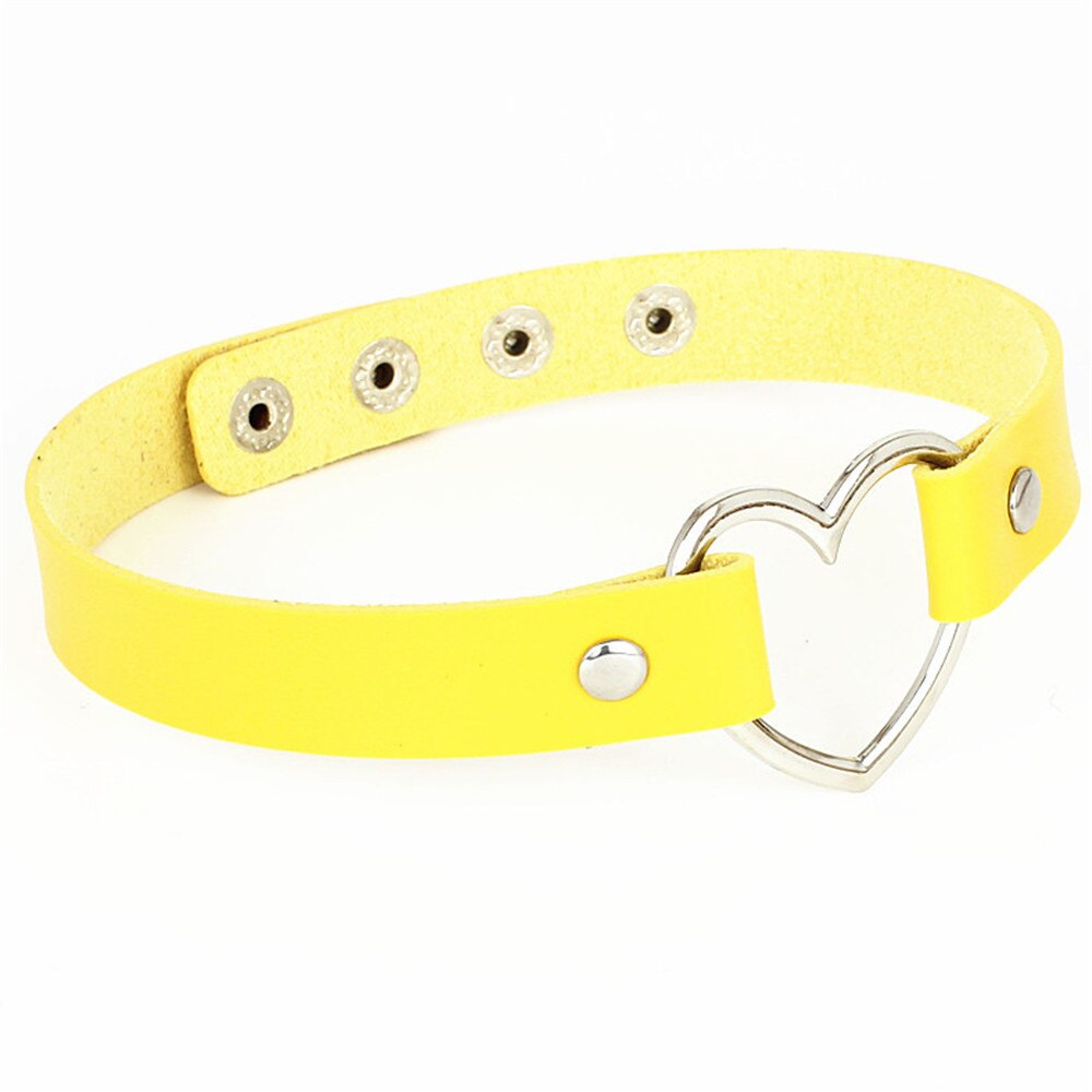2021 Trendy Simple Heart Choker Necklace PU Leather Colorful Collar Punk Gothic Women Jewelry Handmade Harajuku Party Club 2021
