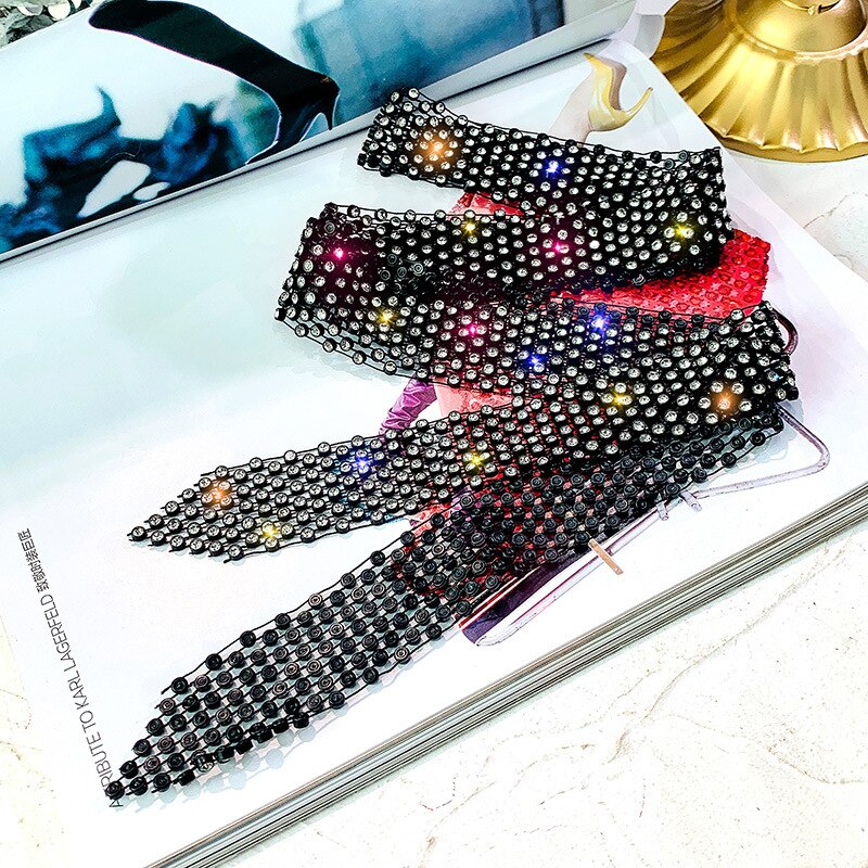 2021 Vintage Crystal Long Tassel Summer Black Choker Necklace Jewelry