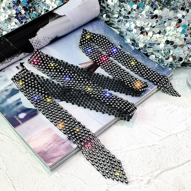 2021 Vintage Crystal Long Tassel Summer Black Choker Necklace Jewelry