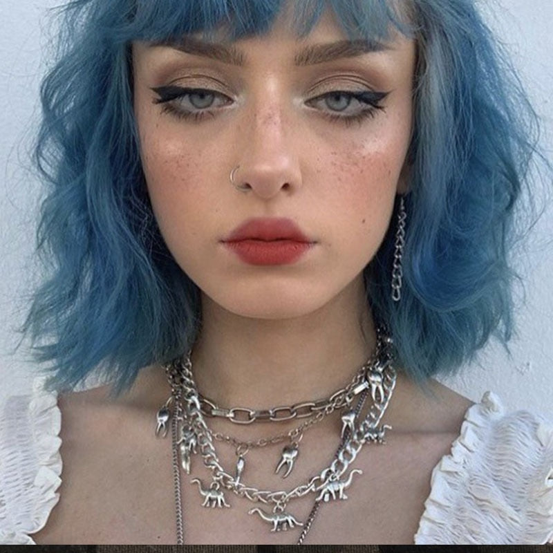 2021 Vintage Harajuku Goth Punk Metal Dinosaur Shape Pendant Chain Choker Necklace For Women Egirl Cool Hip Hop Trendy Jewelry