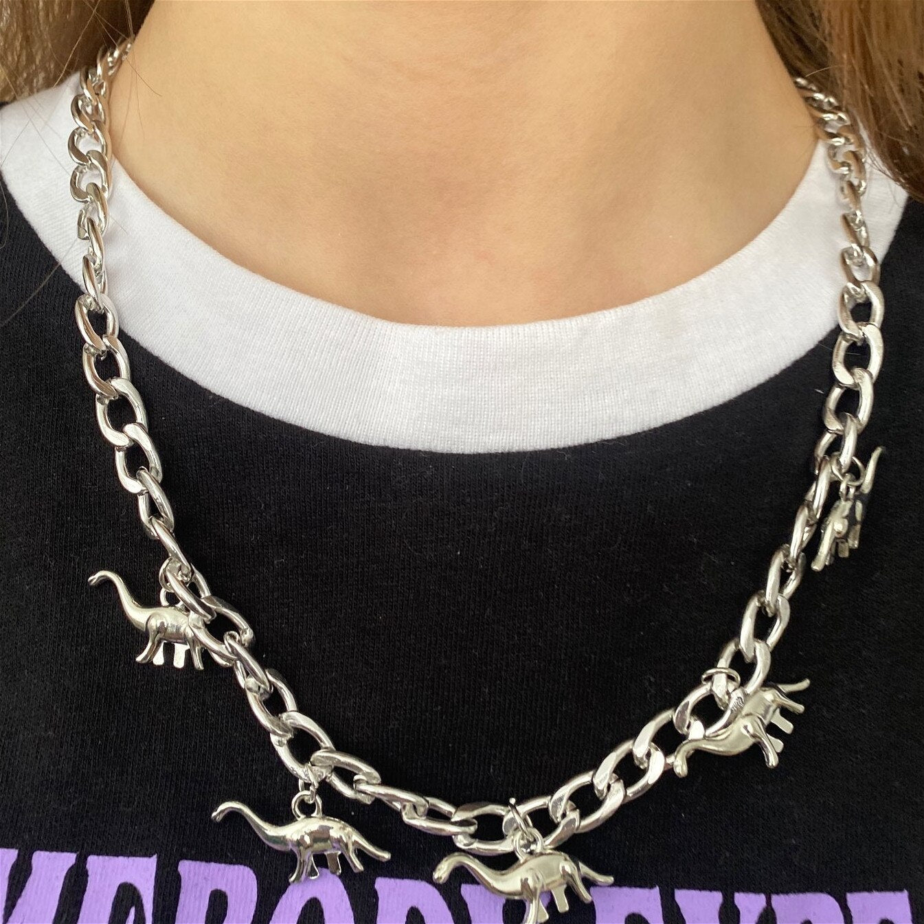 2021 Vintage Harajuku Goth Punk Metal Dinosaur Shape Pendant Chain Choker Necklace for Women Egirl Cool Hip Hop Trendy Jewelry
