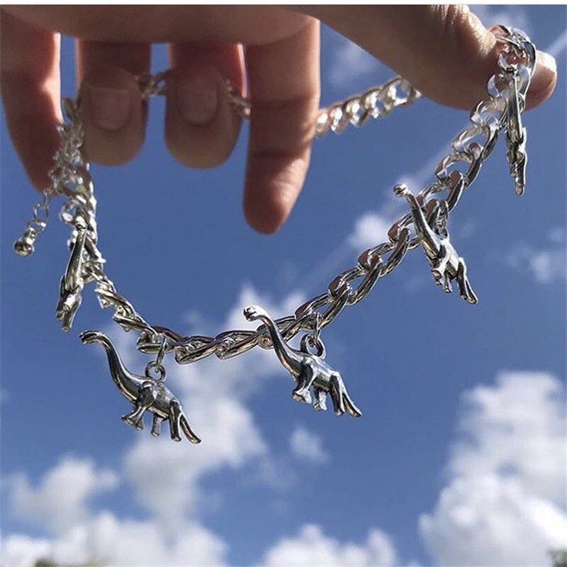2021 Vintage Harajuku Goth Punk Metal Dinosaur Shape Pendant Chain Choker Necklace for Women Egirl Cool Hip Hop Trendy Jewelry