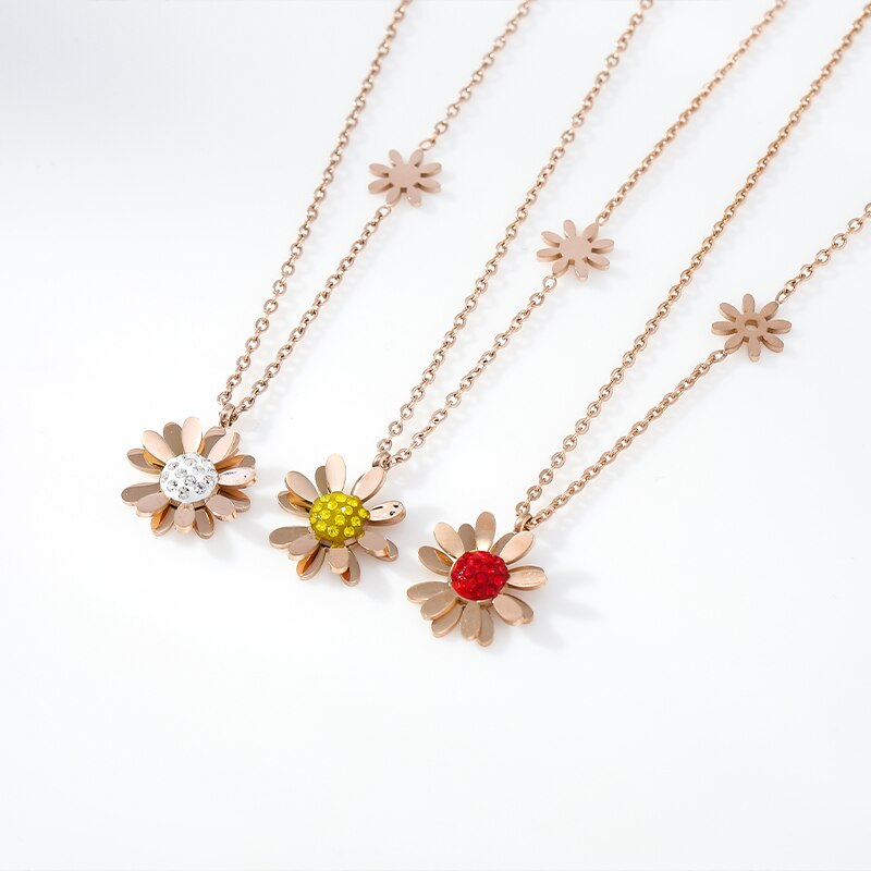2021 Vintage Ladies Necklace Stainless Steel Rose Gold Jewelry Women Petal Shaped Girl Pendant Miasol Unique Trend Brand
