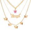 2021 Vintage Multilayer Acrylic Butterfly Choker Necklace  Women Letter Golden Chain Layered Necklace Jewelry Party Gift