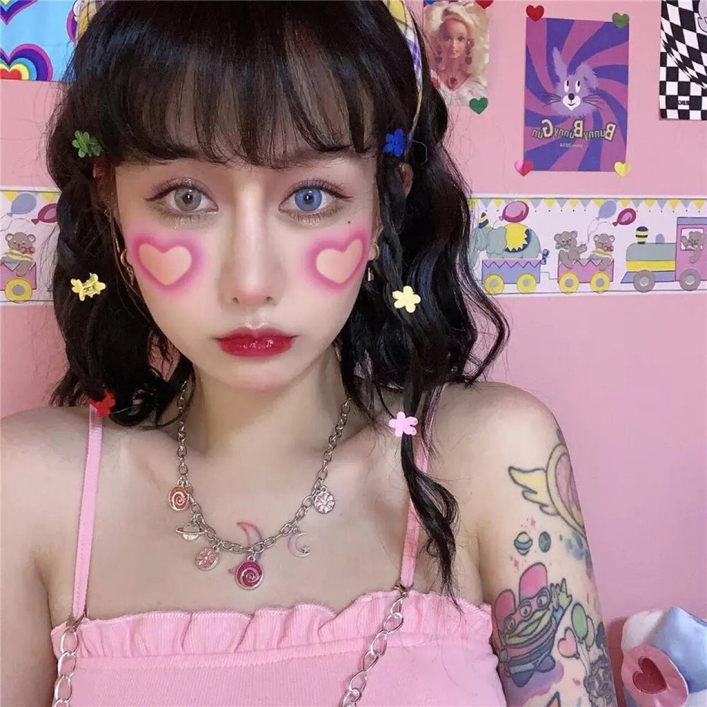 2021 Vintage Punk Cute Candy Pendant Necklaces for Women Simple Harajuku Y2K Necklace Female Metal Chokers Necklace 90s Gift