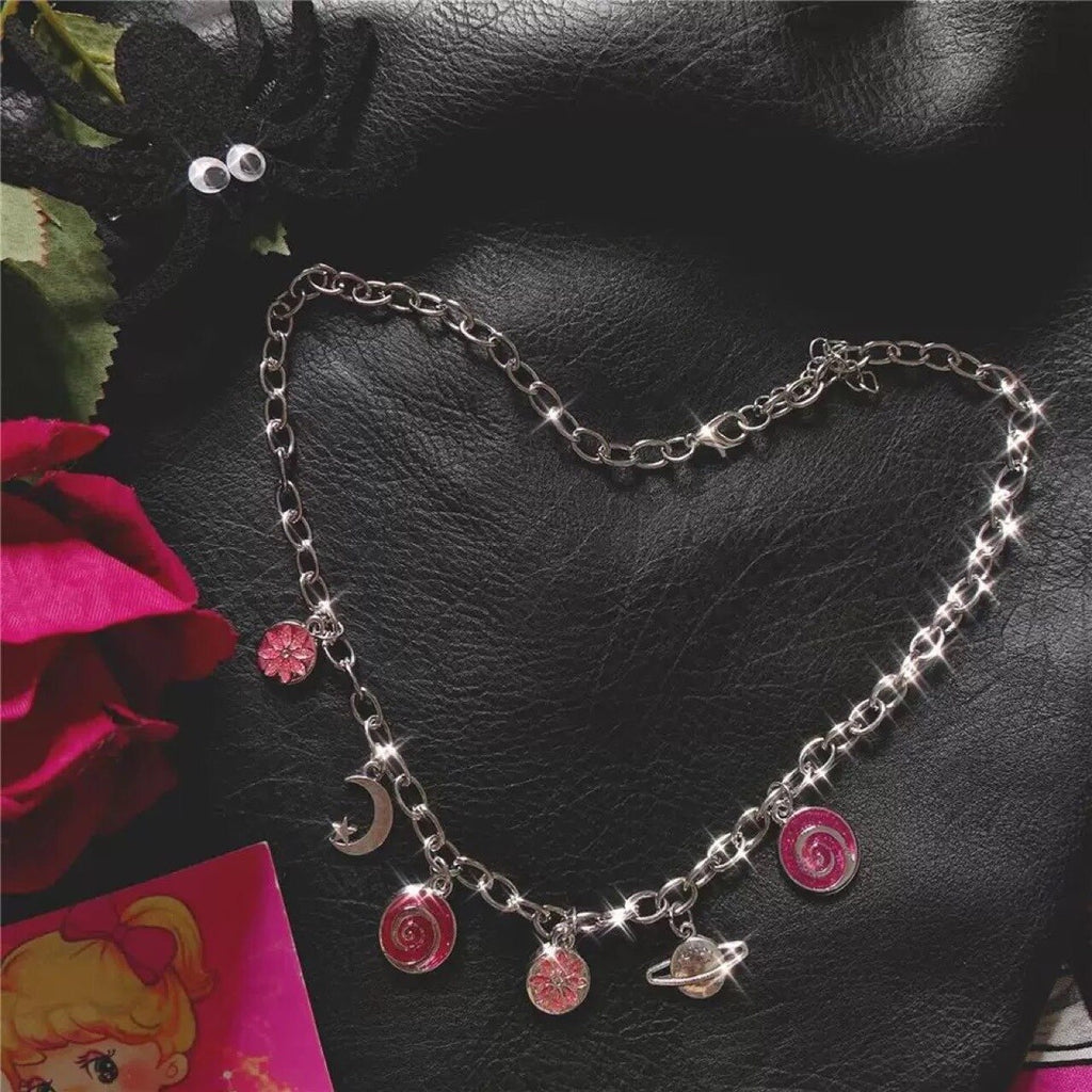 2021 Vintage Punk Cute Candy Pendant Necklaces for Women Simple Harajuku Y2K Necklace Female Metal Chokers Necklace 90s Gift