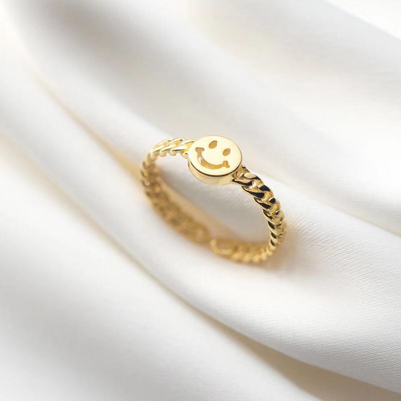 2021 Vintage Smiley Face Rings for Women Gold Brass Chunky Twisted Chain Geometric Smile Rings Gothic Punk Jewelry Girls