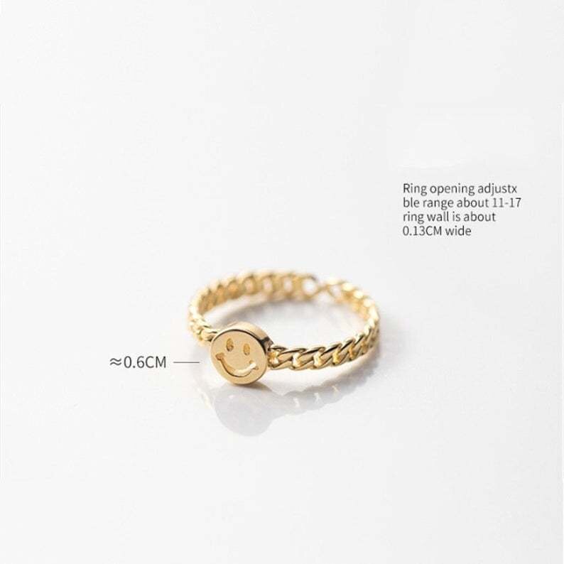 2021 Vintage Smiley Face Rings for Women Gold Brass Chunky Twisted Chain Geometric Smile Rings Gothic Punk Jewelry Girls