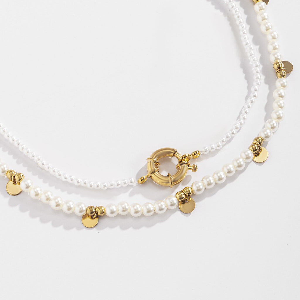 2021 Vintage Temperament Imitation Pearl Bead Geometric Round Double-layer Necklace for Women Girls Wedding Party Jewelry Gifts