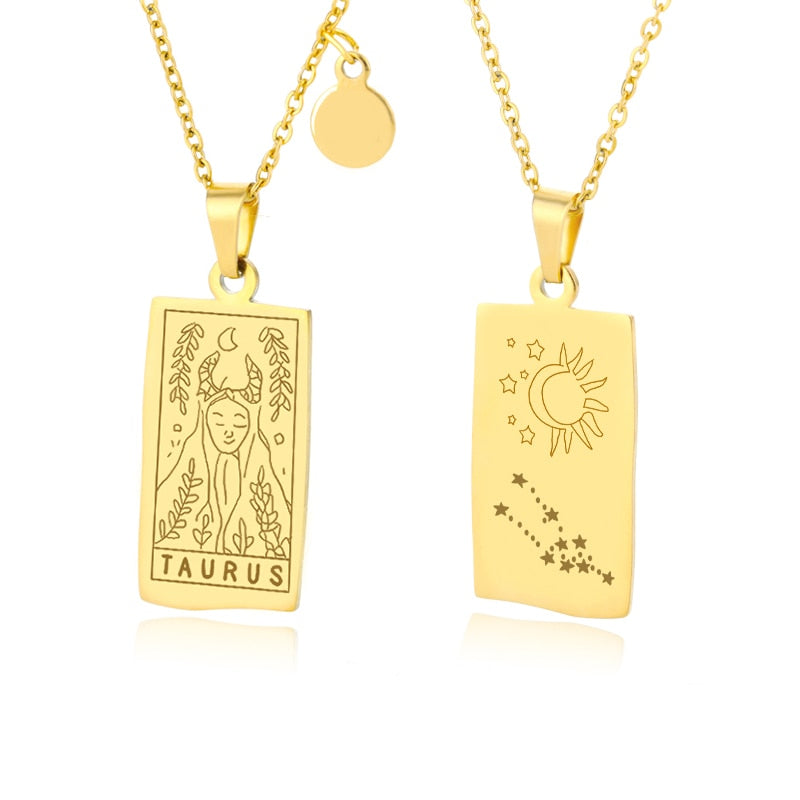 2021 Vintage Zodiac Necklace For Women Gold Stainless Steel 12 Constellation Zodiac Sign Necklace Leo Cancer Virgo Libra Chains