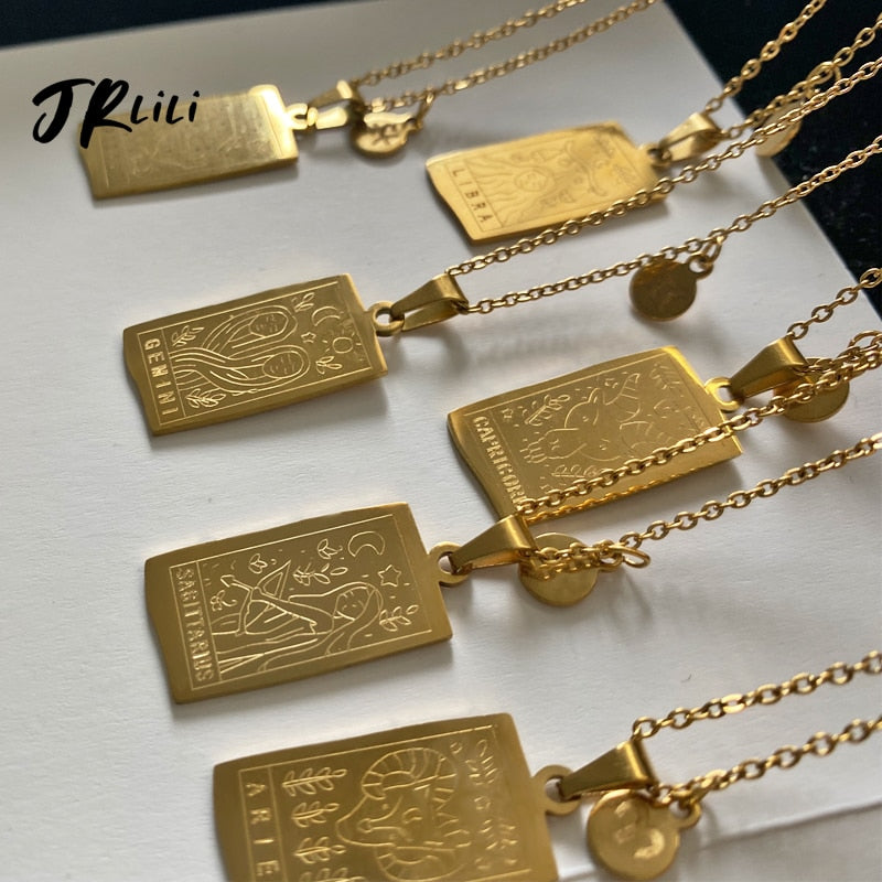 2021 Vintage Zodiac Necklace For Women Gold Stainless Steel 12 Constellation Zodiac Sign Necklace Leo Cancer Virgo Libra Chains